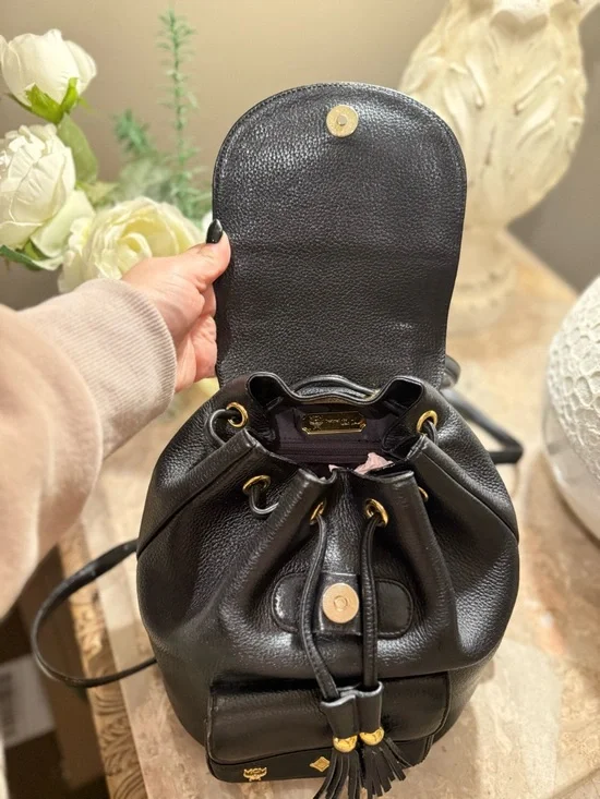 MCM Black Leather Visetos Mini Backpack with Gold Accents - Picture 11 of 16
